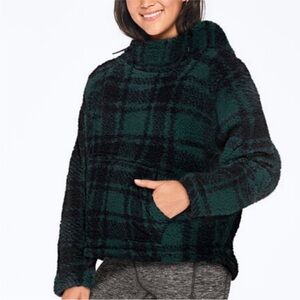 PINK Victoria's Secret Black and Green Plaid Hoodie